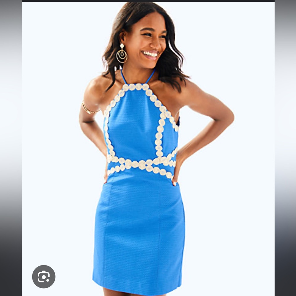 Lilly Pulitzer pearl shift dress in Bennett blue halter preppy